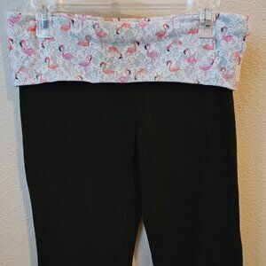 Lace Pink Flamingo Print Black Leggings